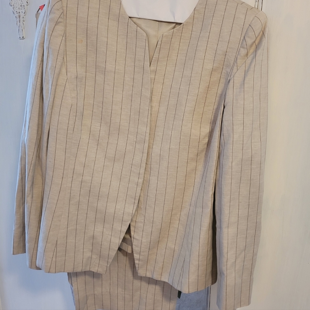 Ellen Tracy tan pinstripe suit
